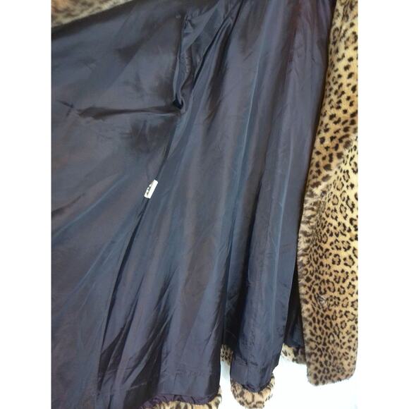 Vintage David Leinoff Mob Wife Old Money Faux Fur Leopard Print Swing Coat Sz 12 - Picture 8 of 10